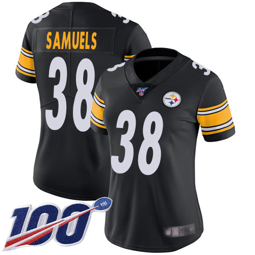 Women Pittsburgh Steelers Football 38 Limited Black Jaylen Samuels Home 100th Season Vapor Untouchable Nike NFL Jersey